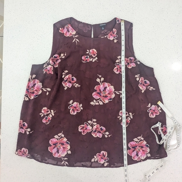 Torrid Burgundy Pink Floral Chiffon Tank Top Blouse Sleeveless Loose Fit Plus 2X - Picture 5 of 10